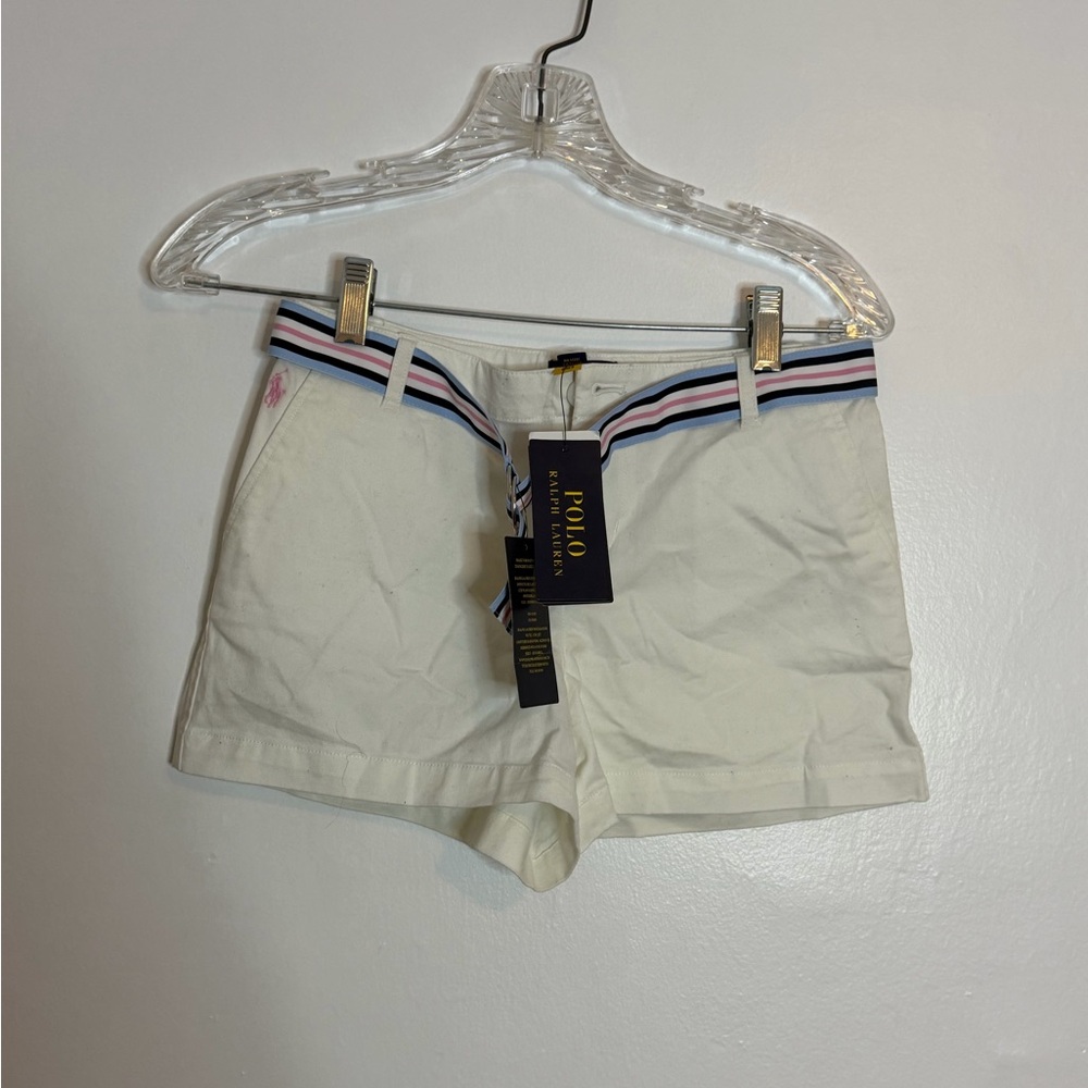 NWT Ralph Lauren Women's White Shorts with Striped Belt